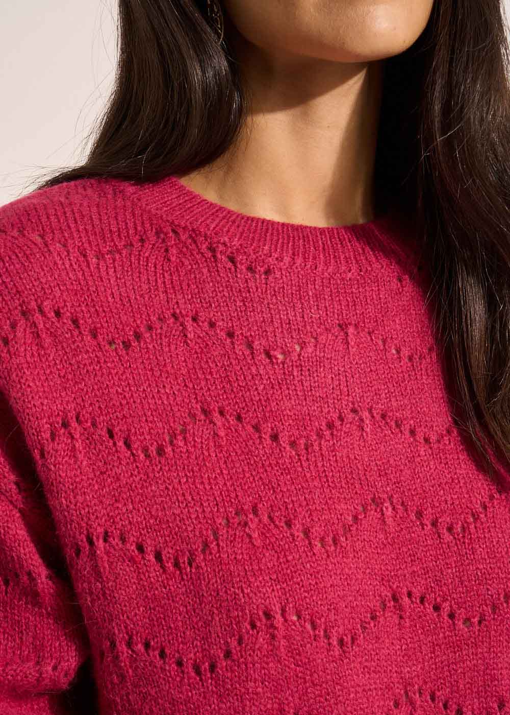Round neck jumper with openwork stitching - Sud Express - 2 - Sud Express