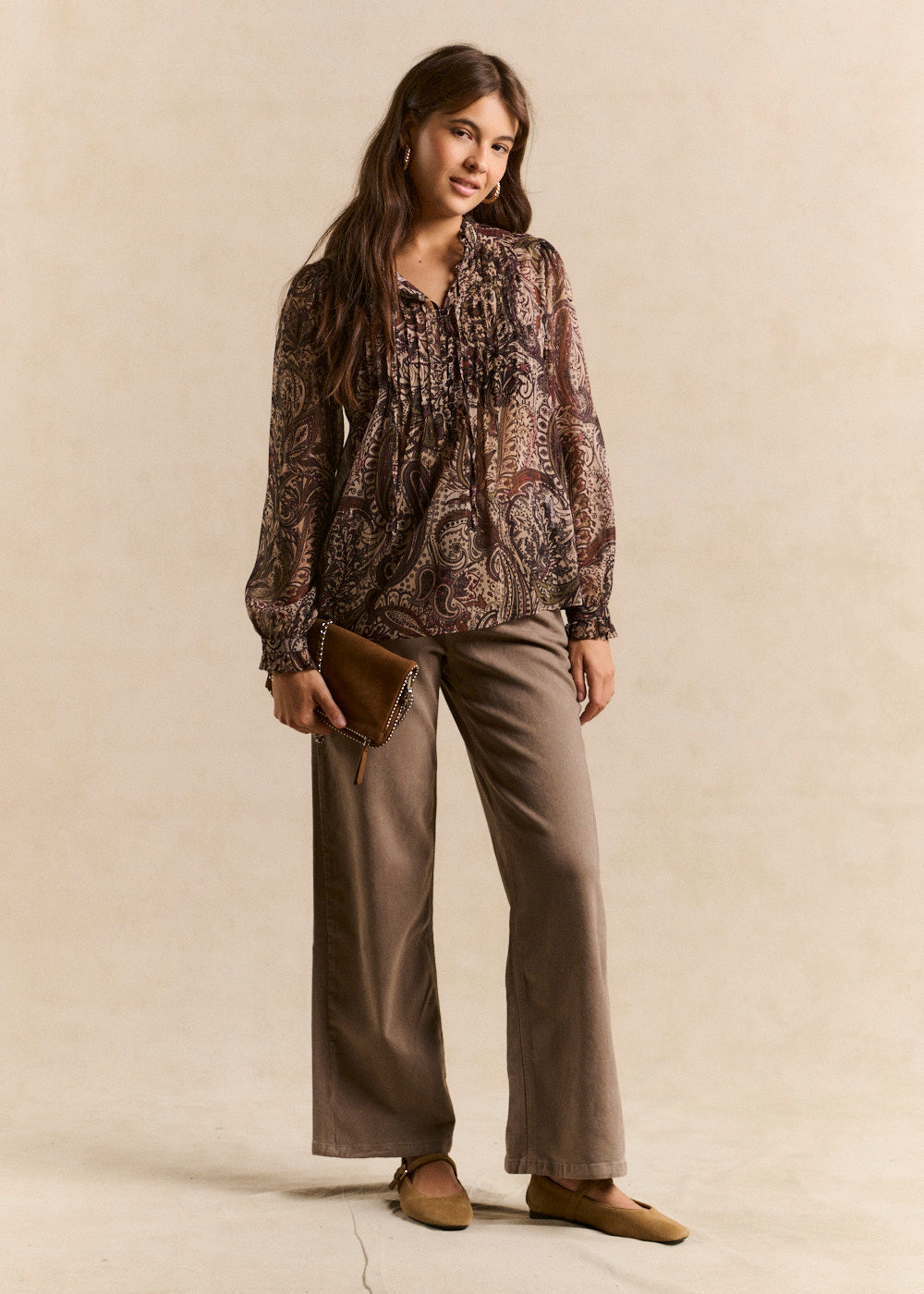 Printed blouse with ruffled collar - Sud Express - 5 - Sud Express