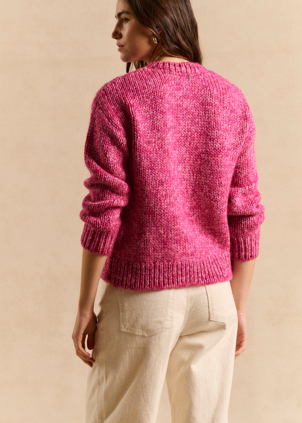 Fitted crew-neck cardigan in flecked knit - Sud Express - 3 - Sud Express