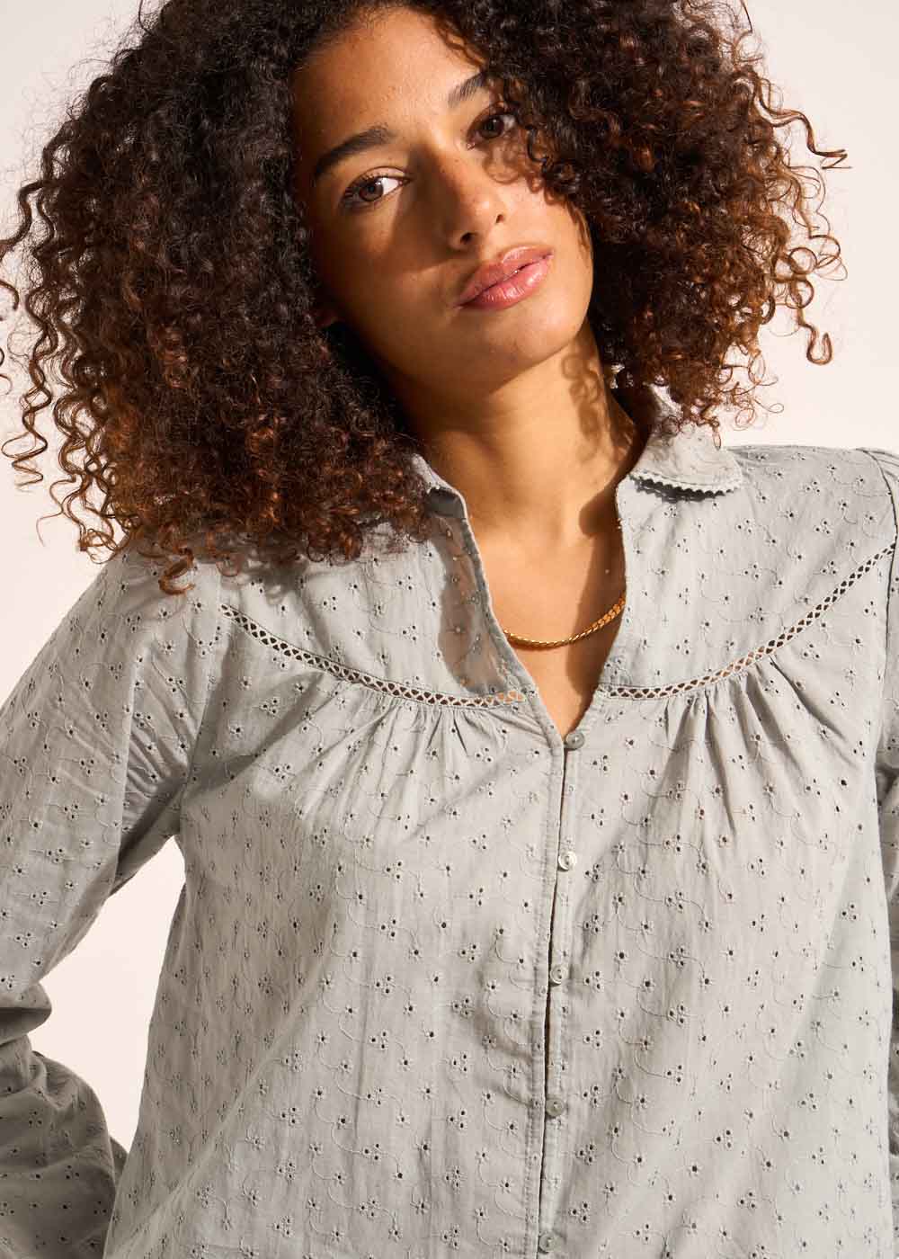 Cotton blouse with small English embroidery - Sud Express - 5 - Sud Express