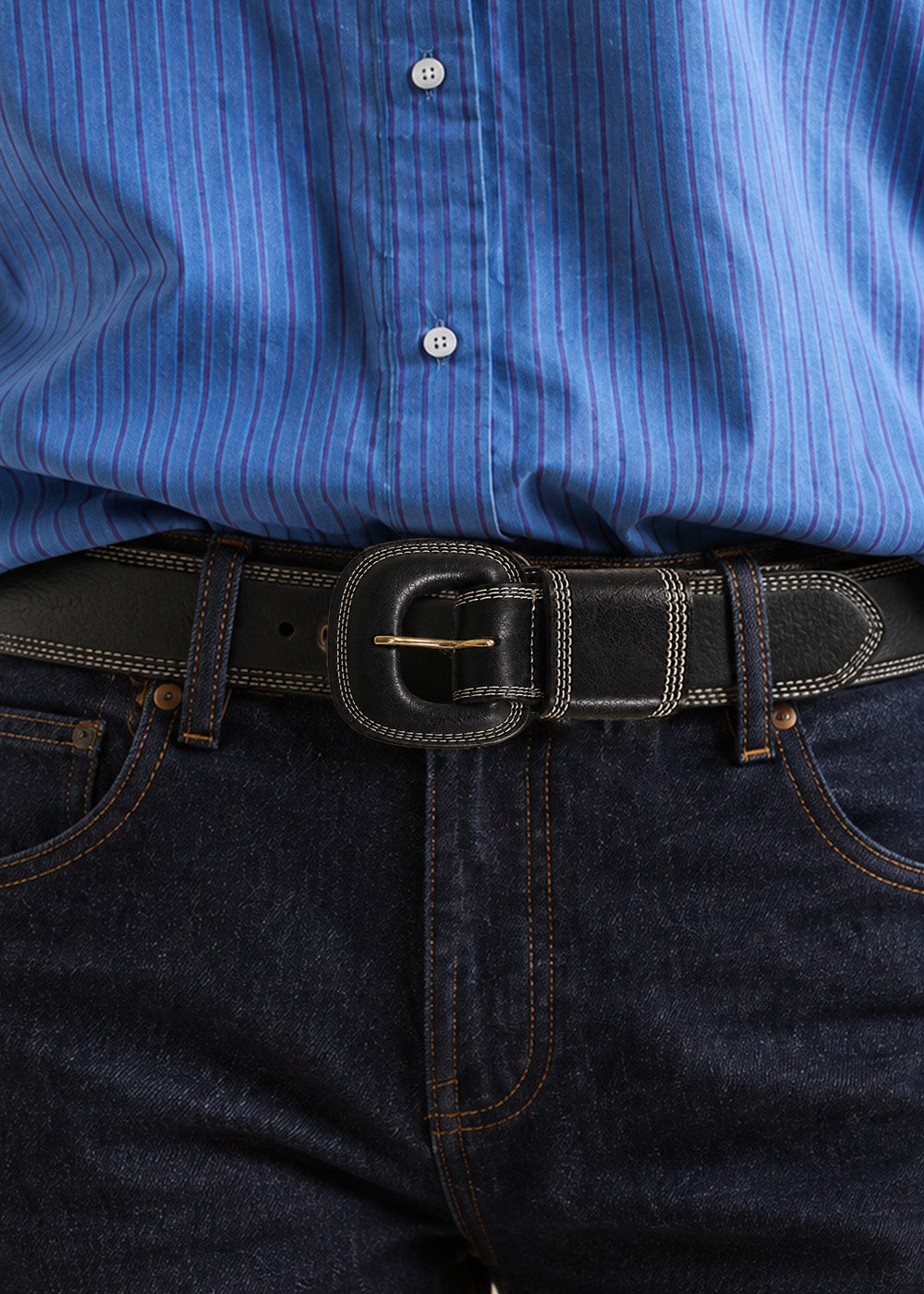 CHRISTIANE Wide leather belt with stitching details  - 2 - Sud Express - Sud Express