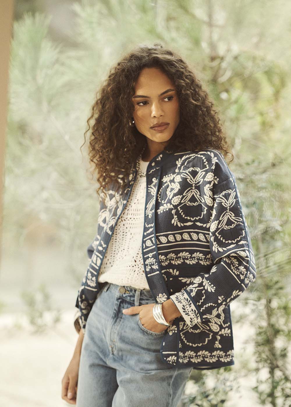 Floral pattern jacquard jacket - Sud Express - 1 - Sud Express