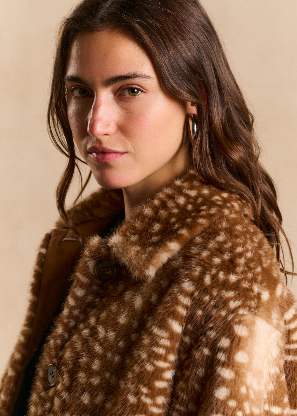 Faux fur jacket with deer print - Sud Express - 5 - Sud Express