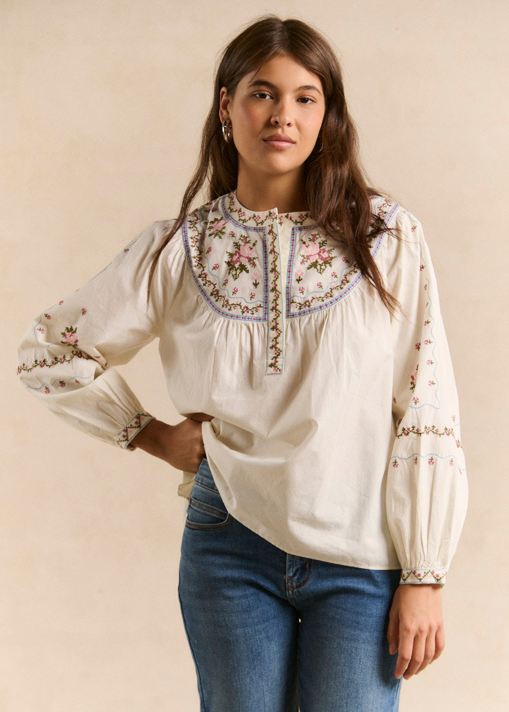 Embroidered cotton blouse - Sud Express - 2 - Sud Express