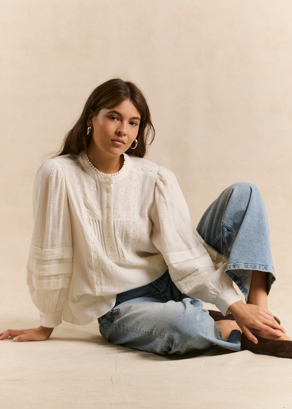 Smocked stand collar shirt - Sud Express - 1 - Sud Express