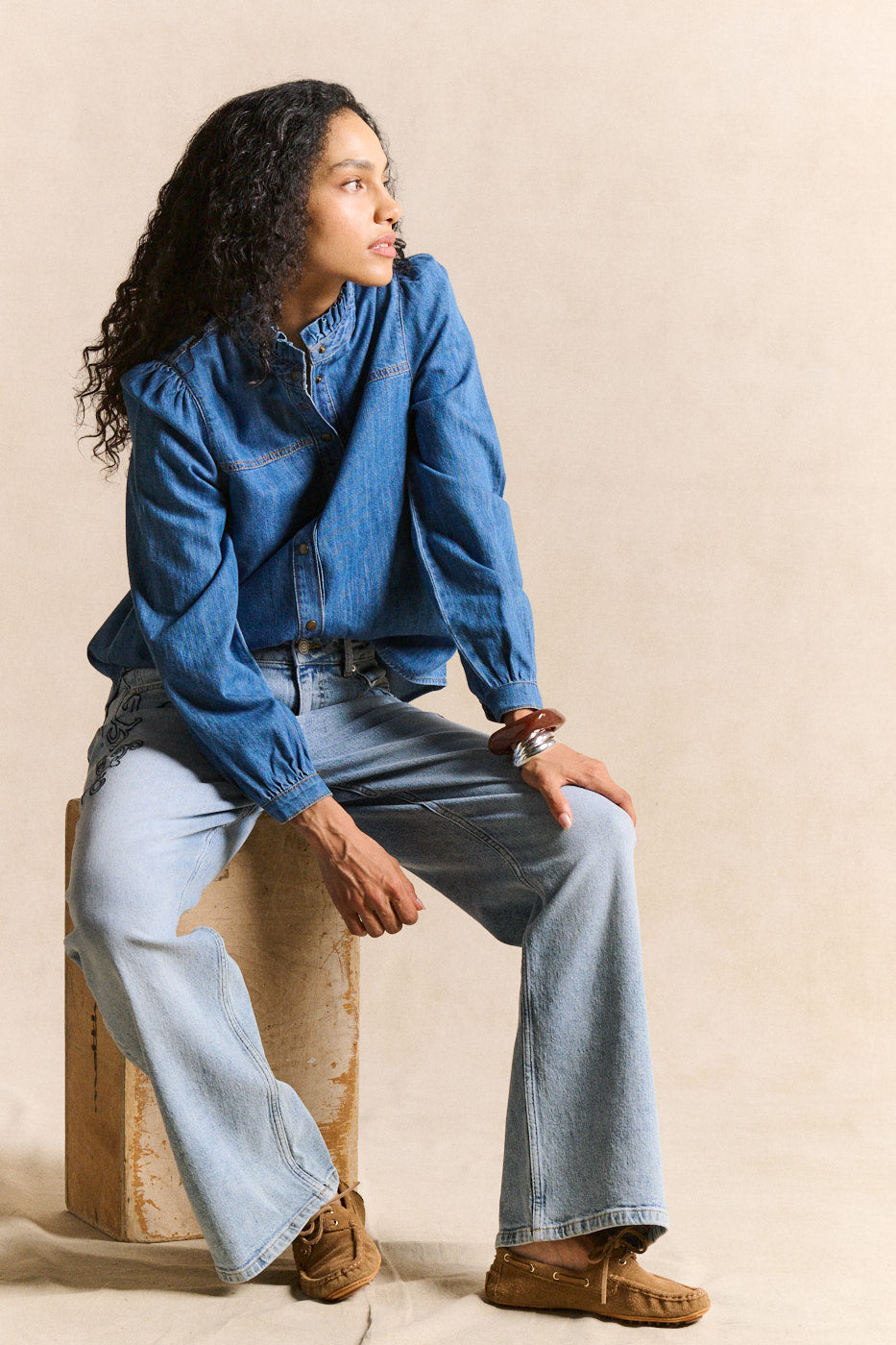 COLUA Denim shirt ruffled collar - 4 - Sud Express - Sud Express