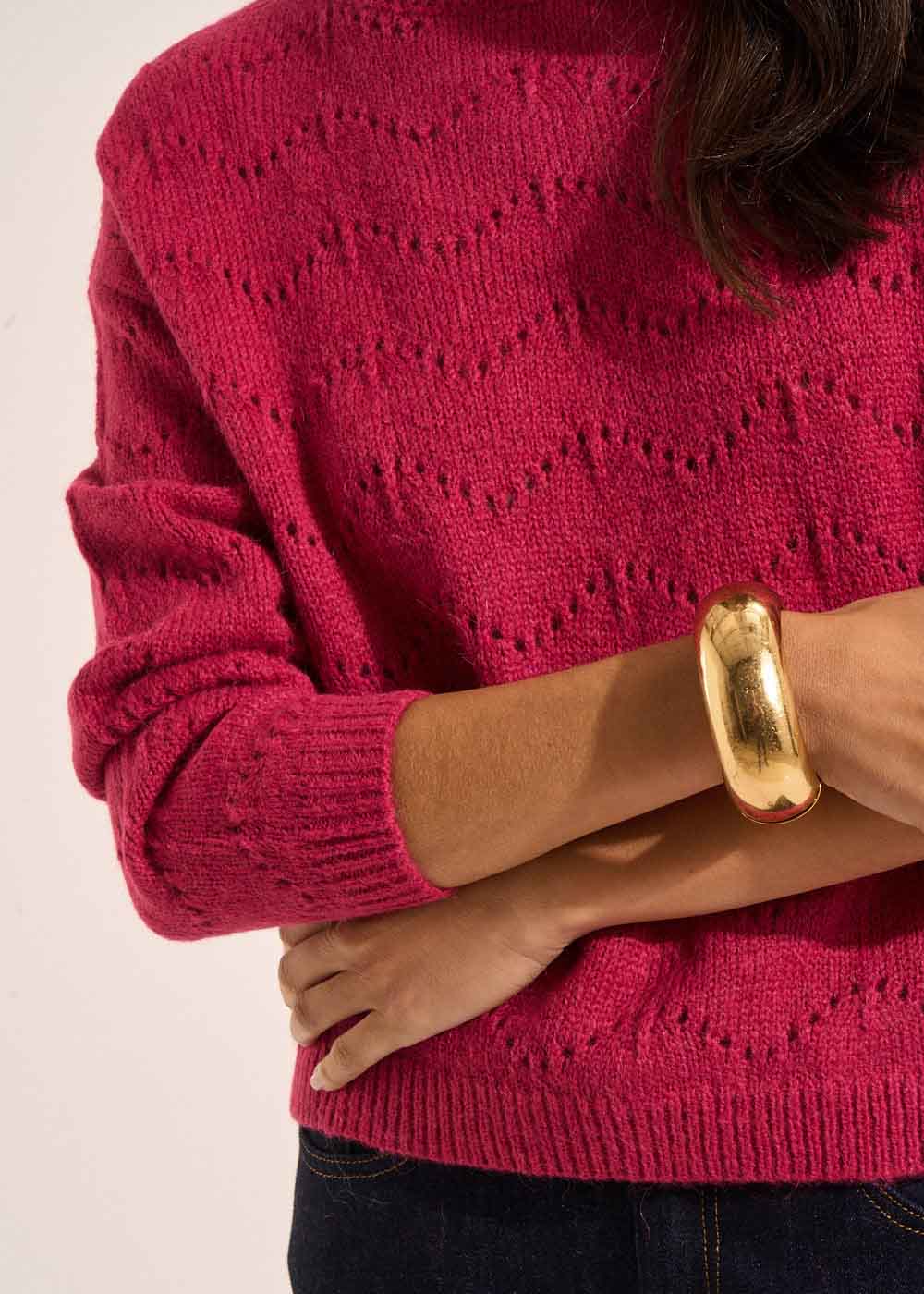 Round neck jumper with openwork stitching - Sud Express - 4 - Sud Express