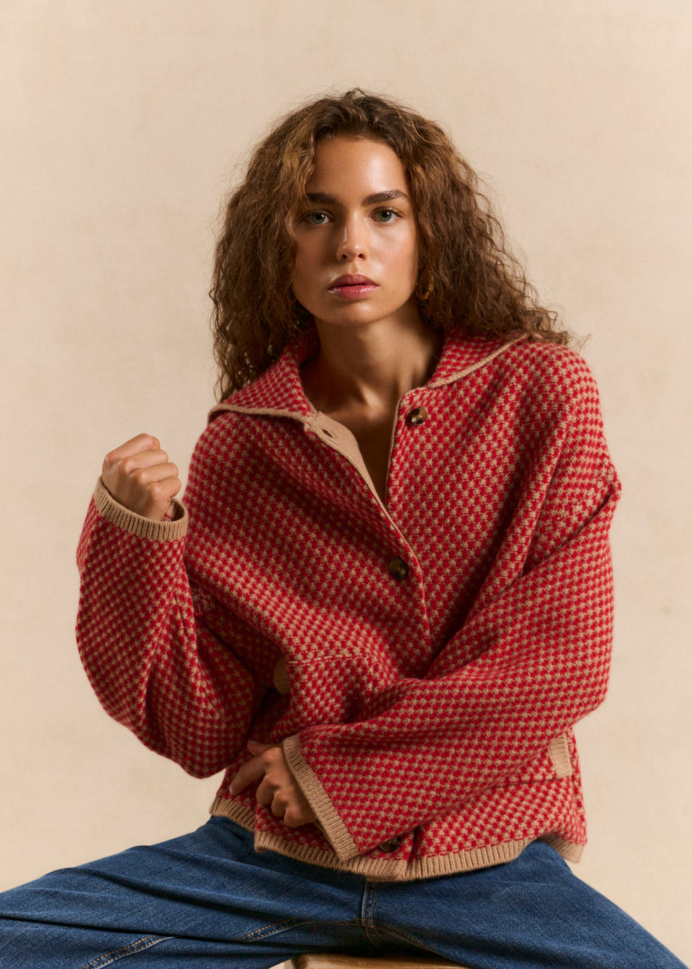 Checkerboard knit cardigan - Sud Express - 4 - Sud Express