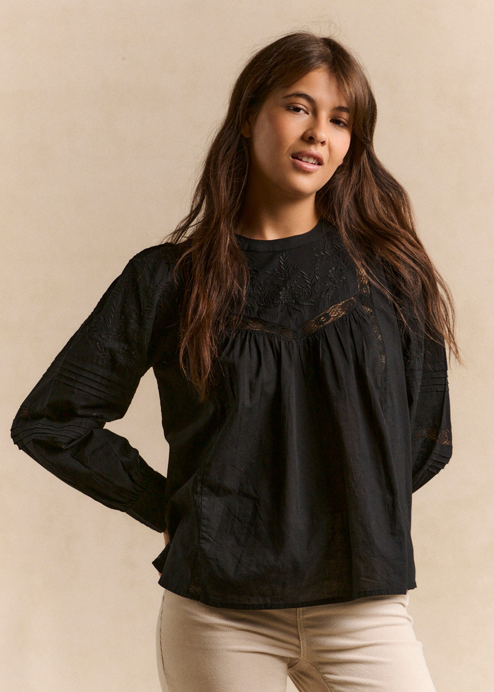 Embroidered cotton voile blouse - Sud Express - 5 - Sud Express