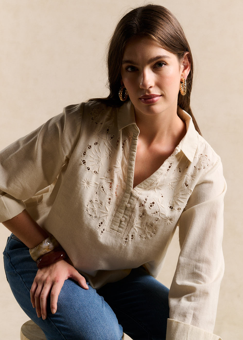 Embroidered Linen and Cotton Blouse - Sud Express - 5 - Sud Express