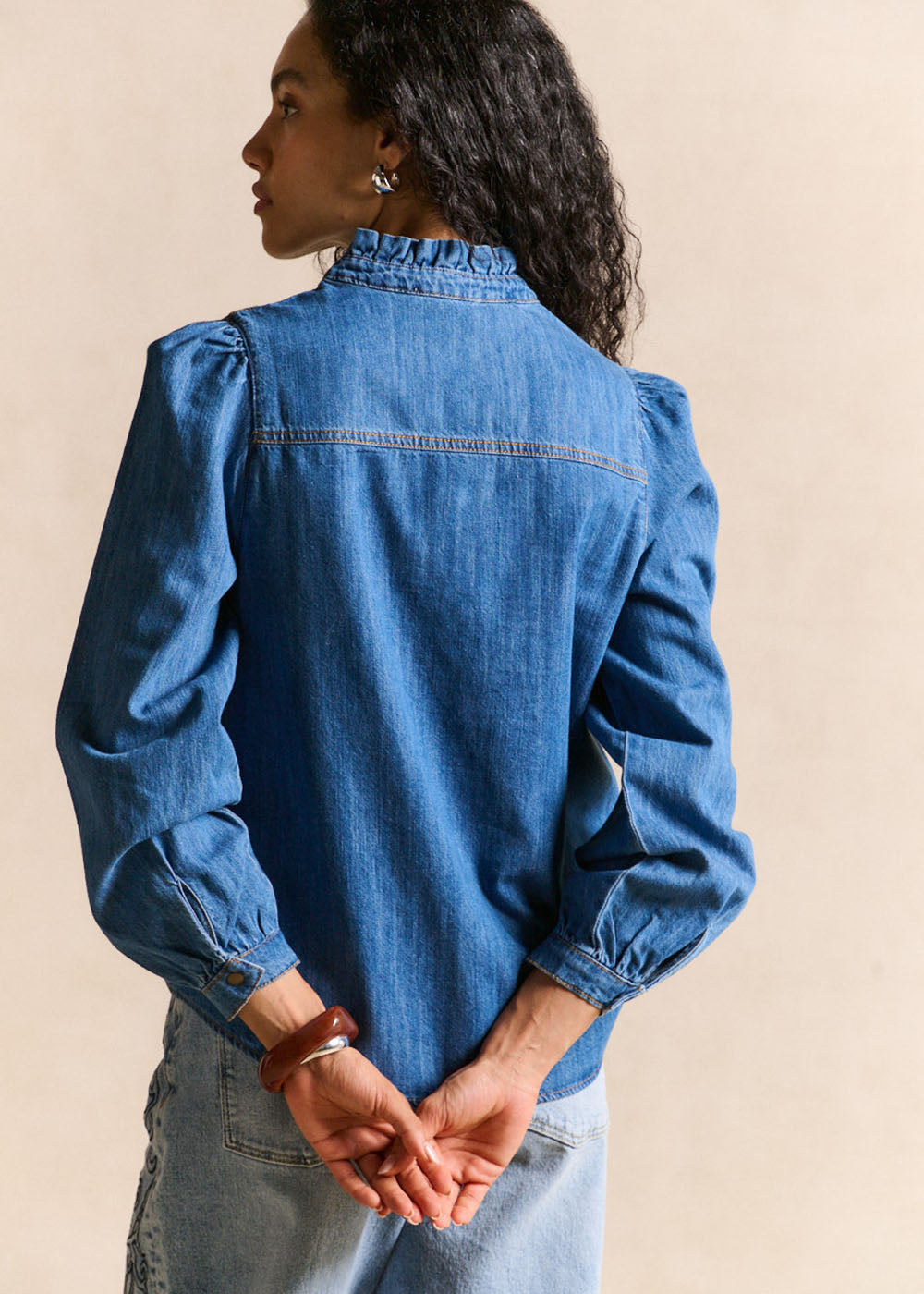 COLUA Denim shirt ruffled collar - 3 - Sud Express - Sud Express