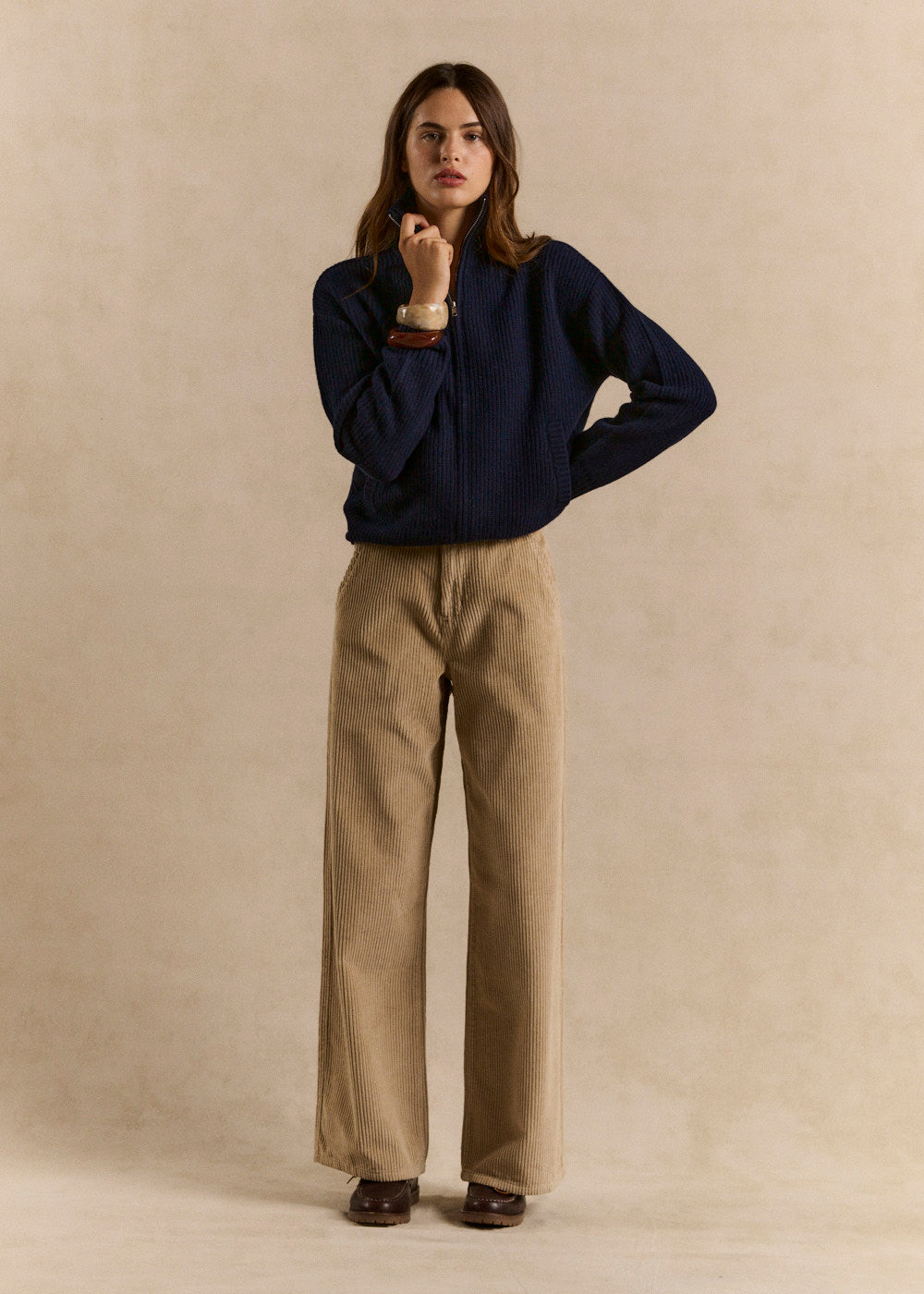 High-waisted cotton velvet wide-leg trousers - Sud Express - 1 - Sud Express