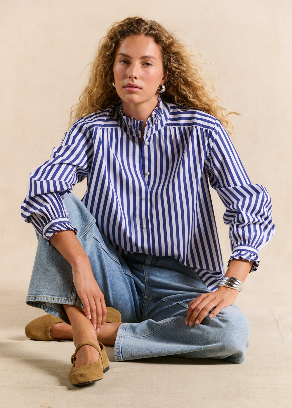 CELESTINA Striped cotton blouse with ruffled collar - 1 - Sud Express - Sud Express