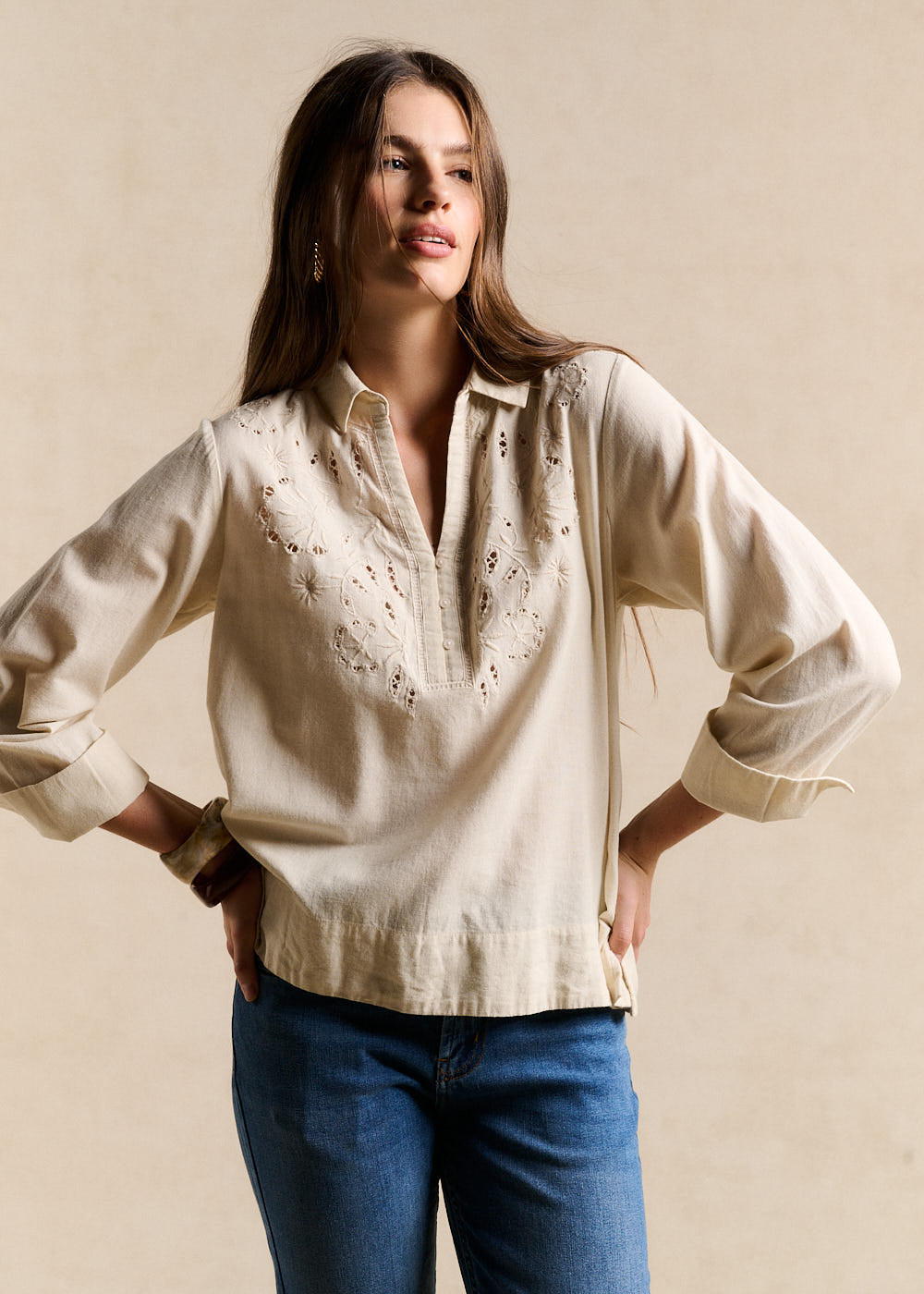 Embroidered Linen and Cotton Blouse - Sud Express - 4 - Sud Express