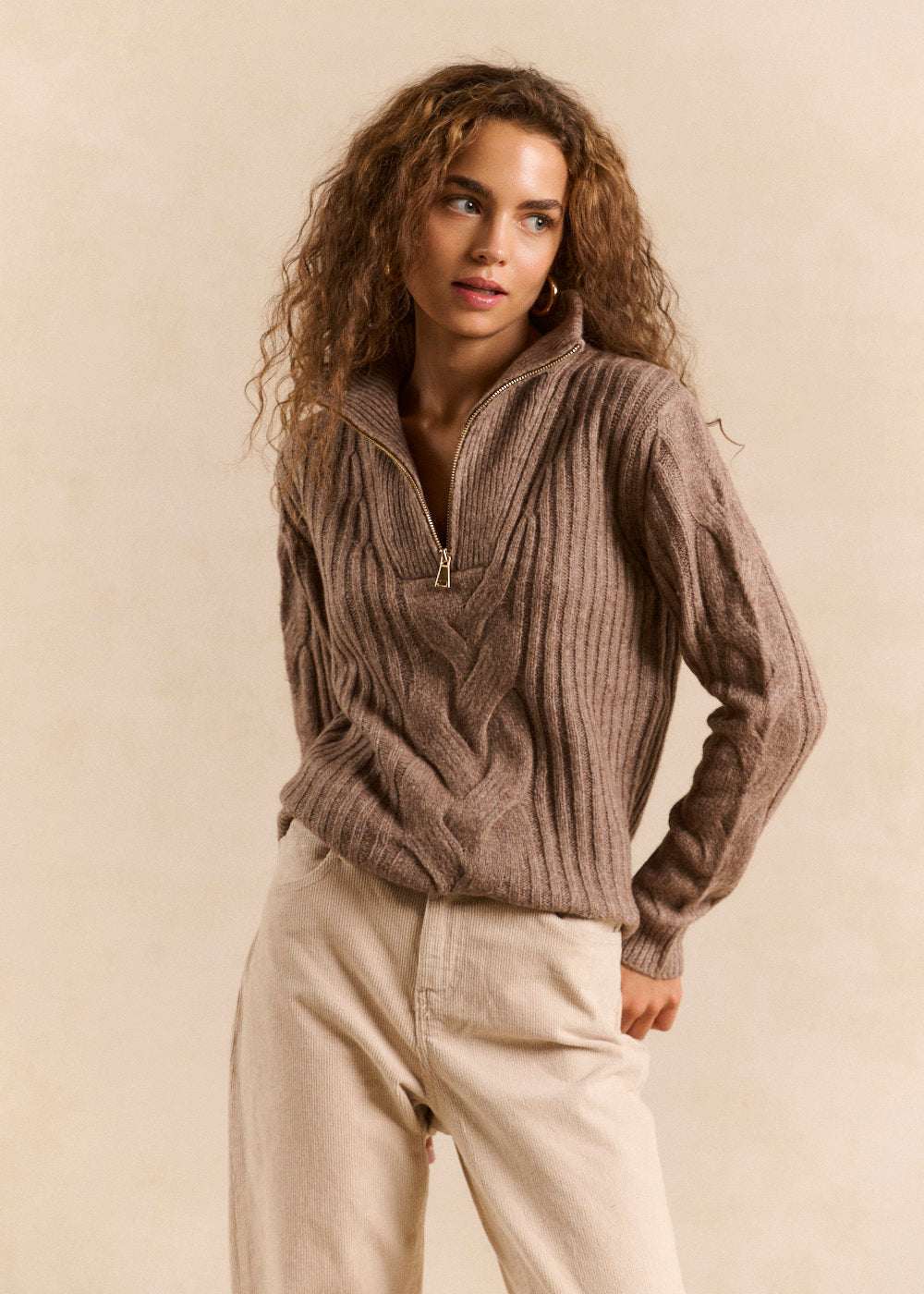 MANOUX Cable-knit turtleneck zip sweater - 1 - Sud Express - Sud Express