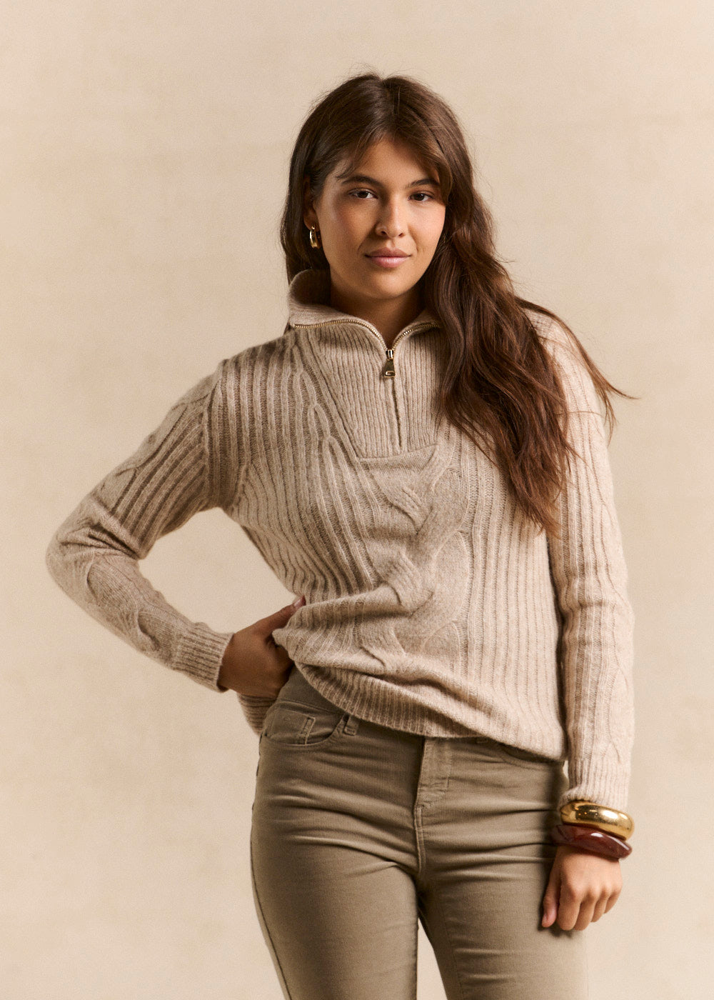 Cable-knit turtleneck zip sweater - Sud Express - 4 - Sud Express