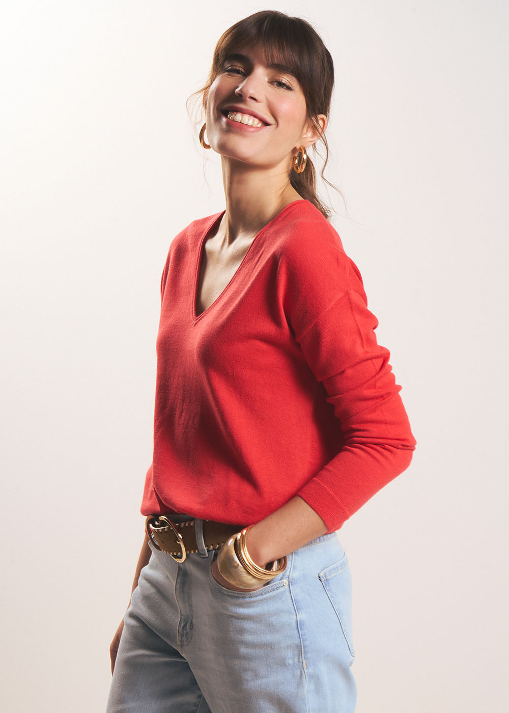 Oversized fine knit V-neck jumper - Sud Express - 5 - Sud Express