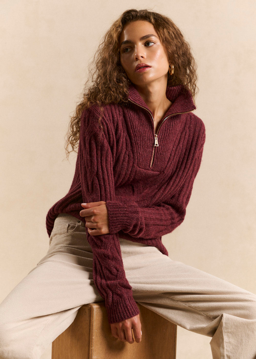 Cable-knit turtleneck zip sweater - Sud Express - 5 - Sud Express