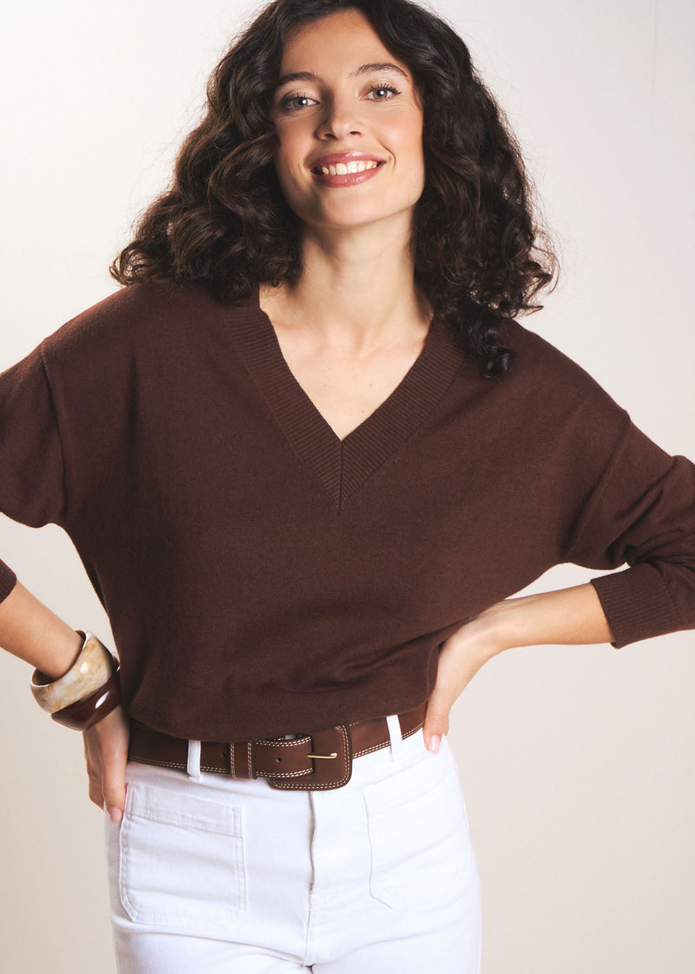 V-neck jumper in cotton wool - Sud Express - 5 - Sud Express