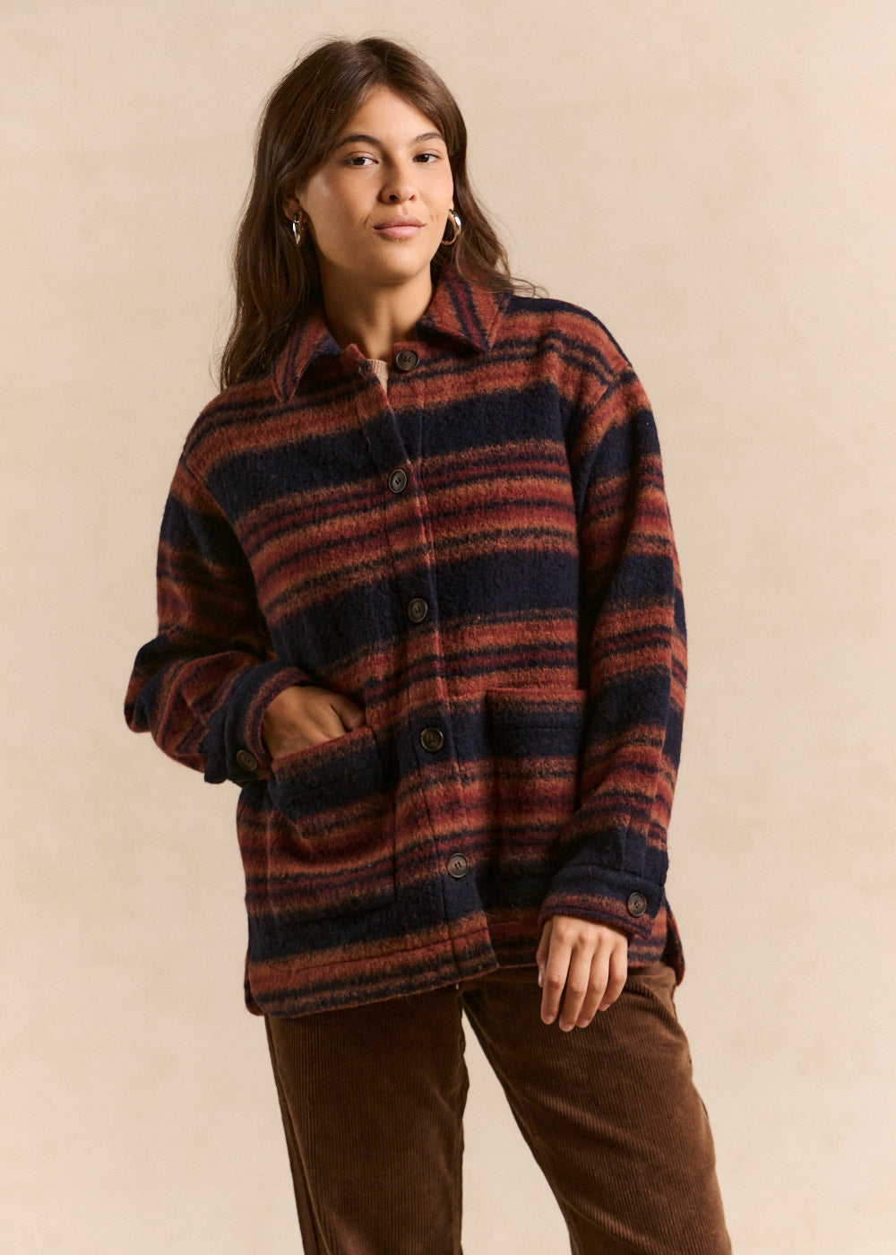 Striped wool-blend shirt jacket - Sud Express - 4 - Sud Express