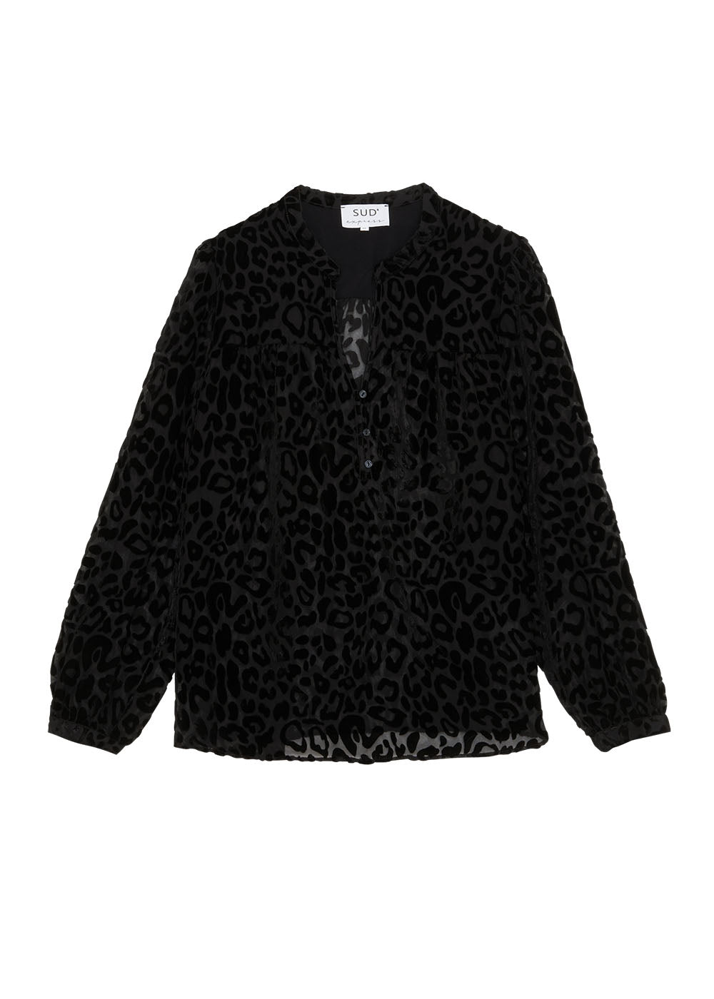 Leopard print blouse with sheer detailing - Sud Express - 4 - Sud Express