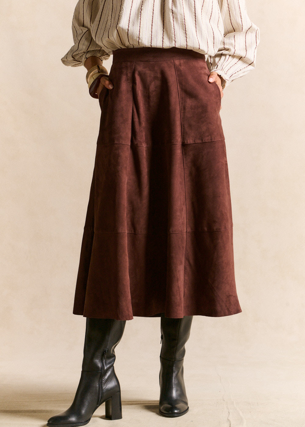 Midi skirt in suede goat leather - Sud Express - 1 - Sud Express