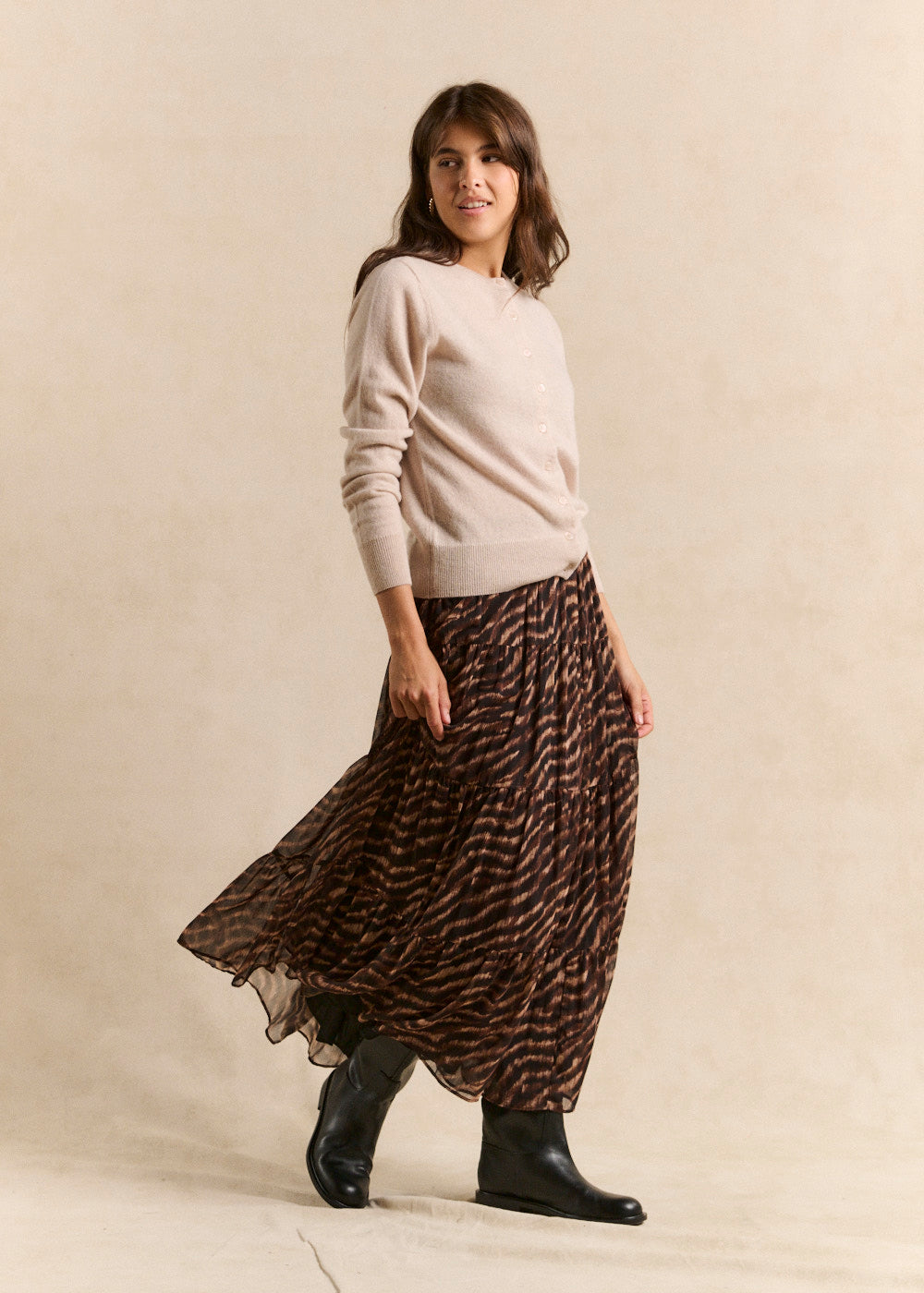 Long animal-print tiered skirt - Sud Express - 1 - Sud Express