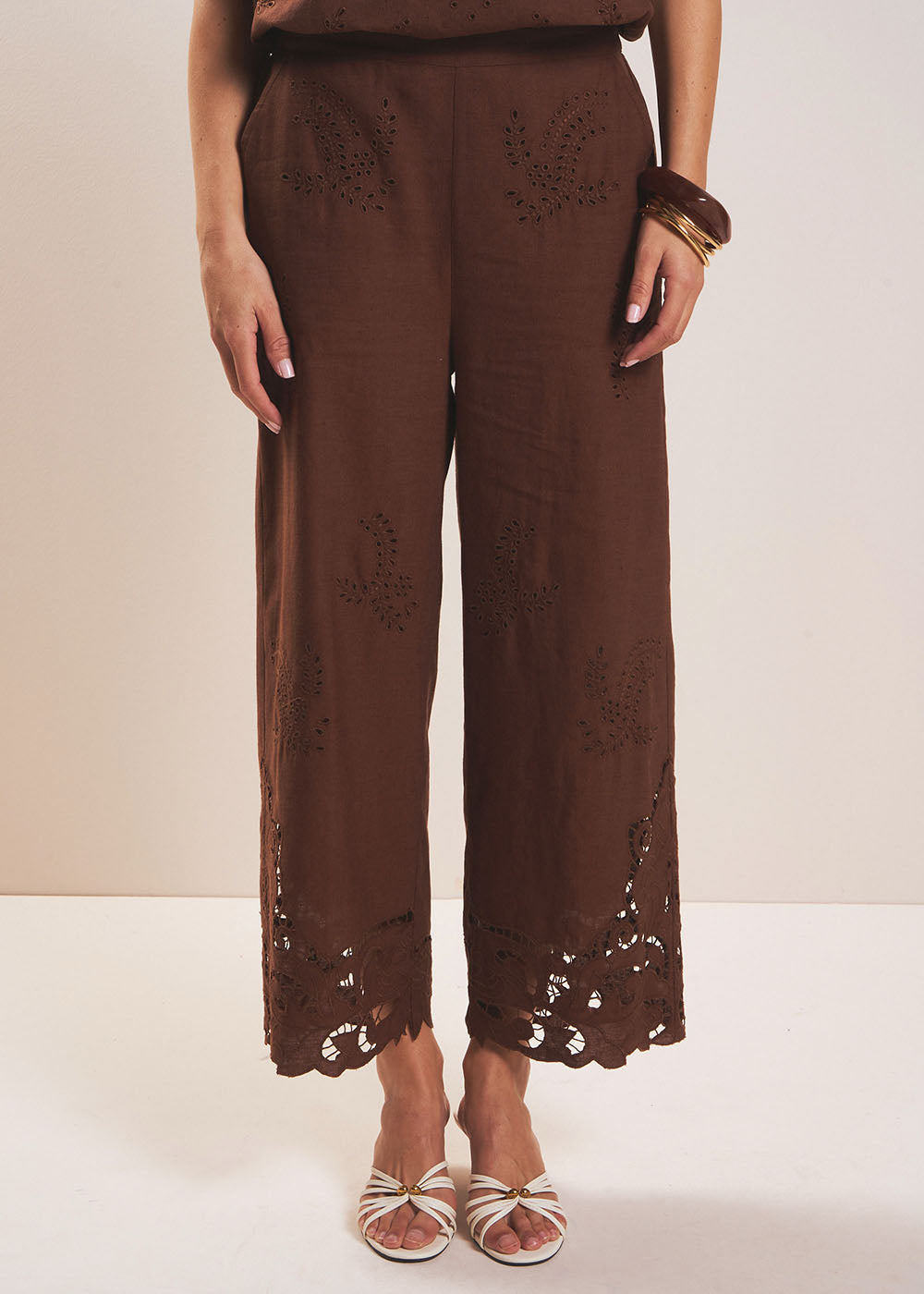 PALINE  Cotton linen voile trousers with lace - 3 - Sud Express - Sud Express