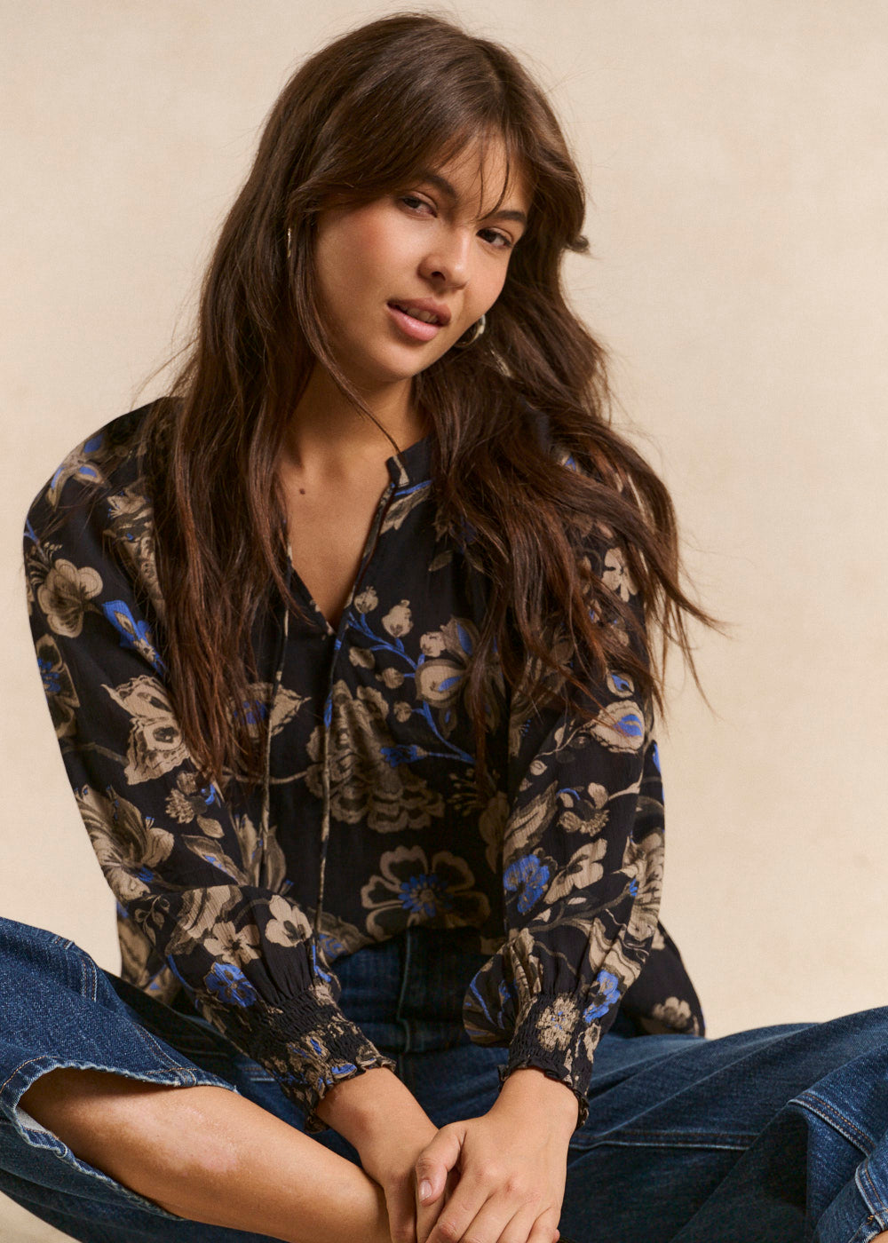Floral print top with officer collar - Sud Express - 4 - Sud Express