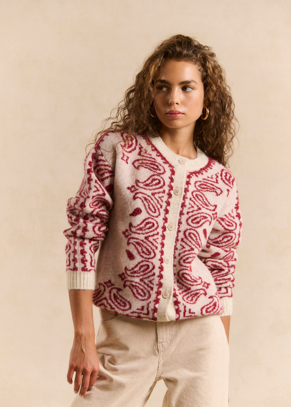 GUSHMY Bandana-pattern jacquard knit cardigan - 1 - Sud Express - Sud Express