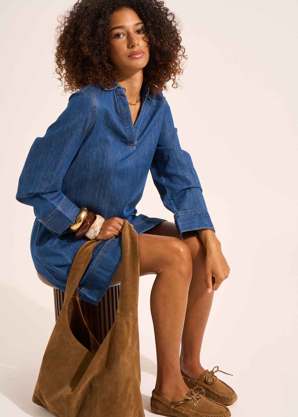 A-line dress with tunisian collar - Sud Express - 5 - Sud Express