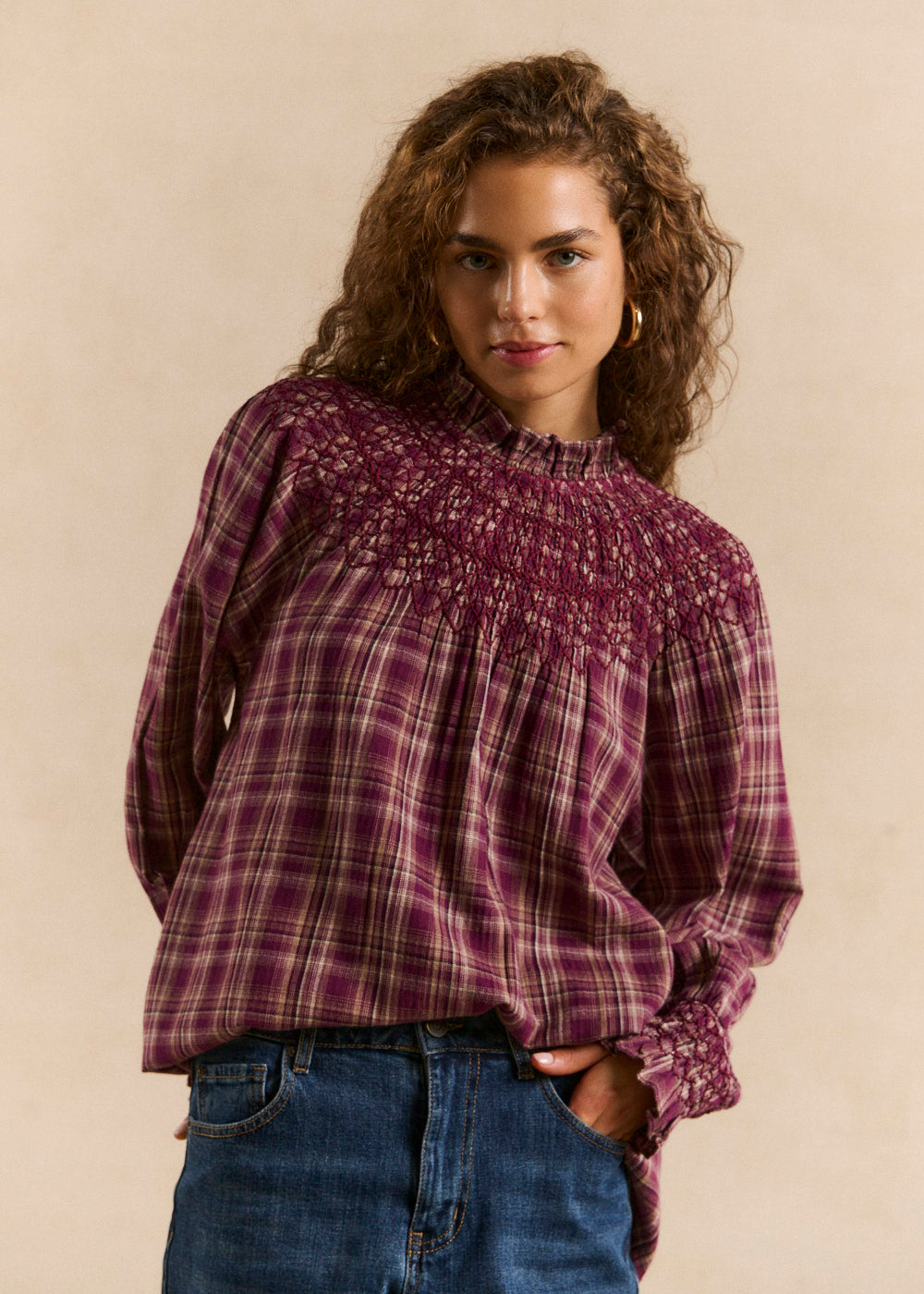 TIRIS Smocked checked blouse - 4 - Sud Express - Sud Express
