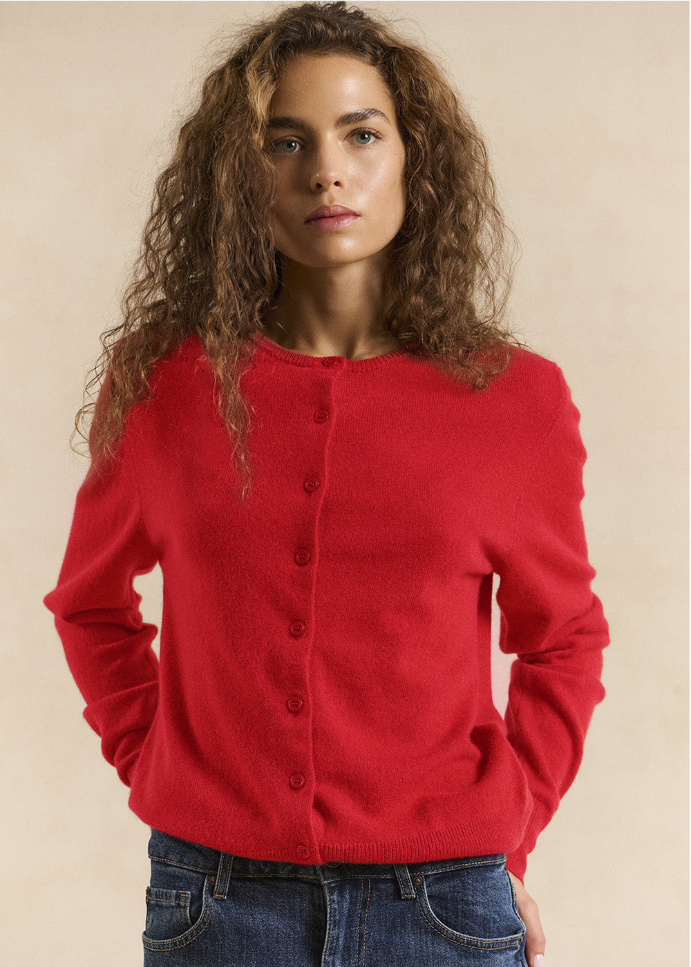 Buttoned cashmere cardigan, straight cut - Sud Express - 1 - Sud Express