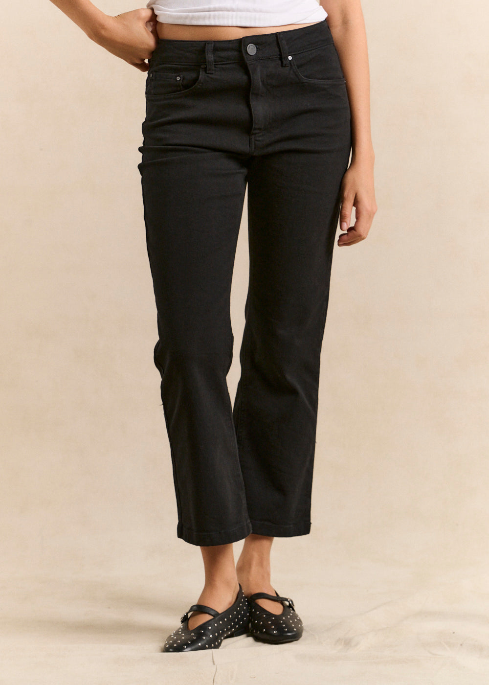 Cropped black denim flare jeans - Sud Express - 2 - Sud Express