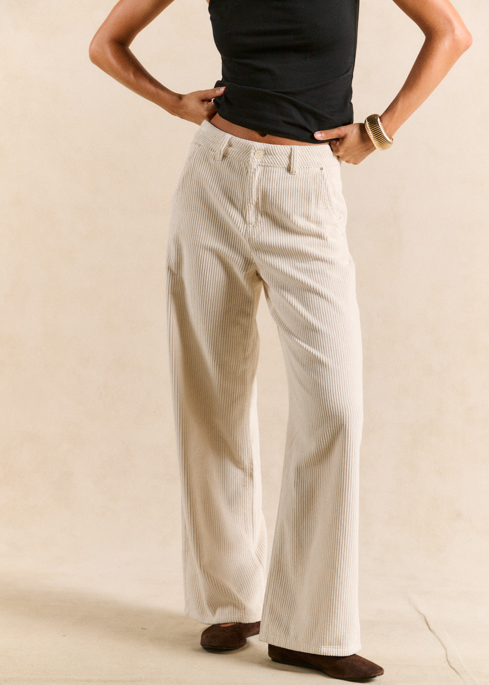 High-waisted cotton velvet wide-leg trousers - Sud Express - 1 - Sud Express