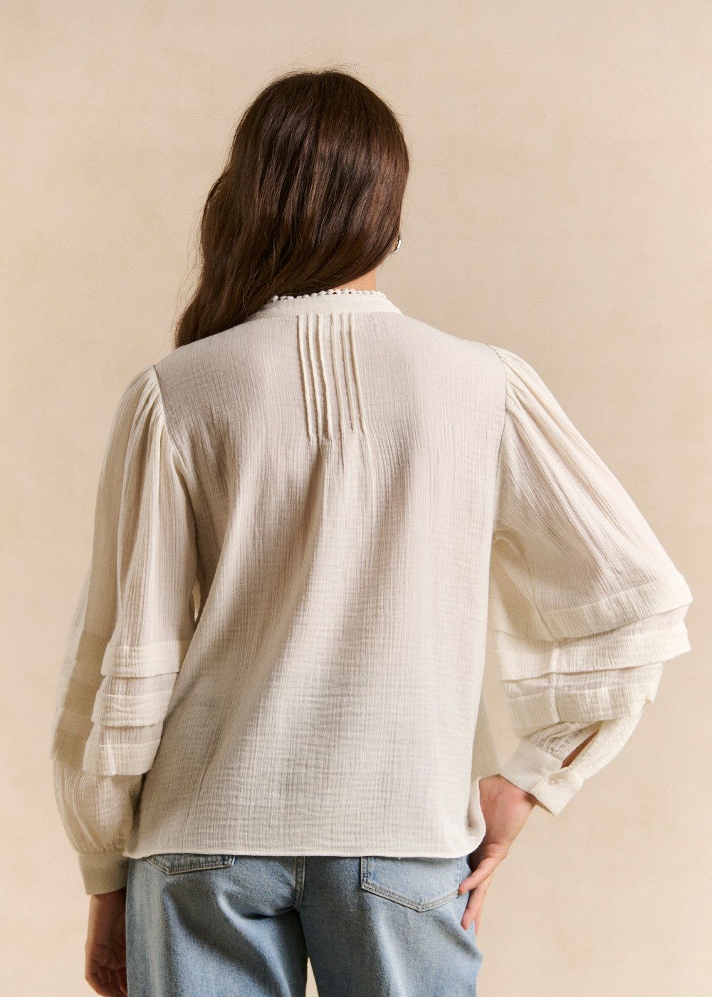 Smocked stand collar shirt - Sud Express - 3 - Sud Express