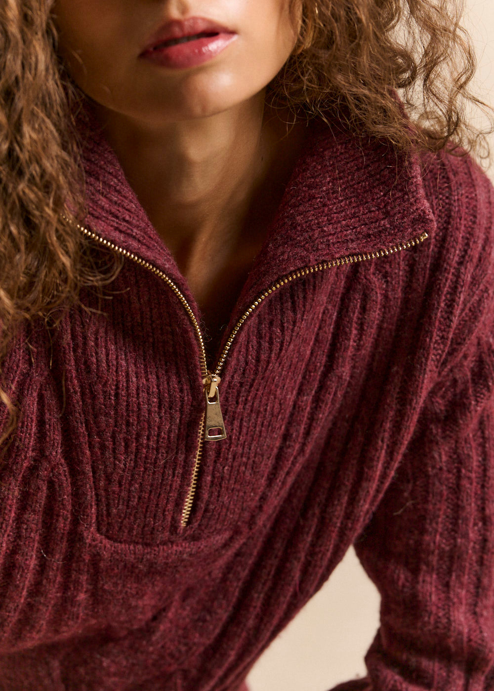 Cable-knit turtleneck zip sweater - Sud Express - 2 - Sud Express