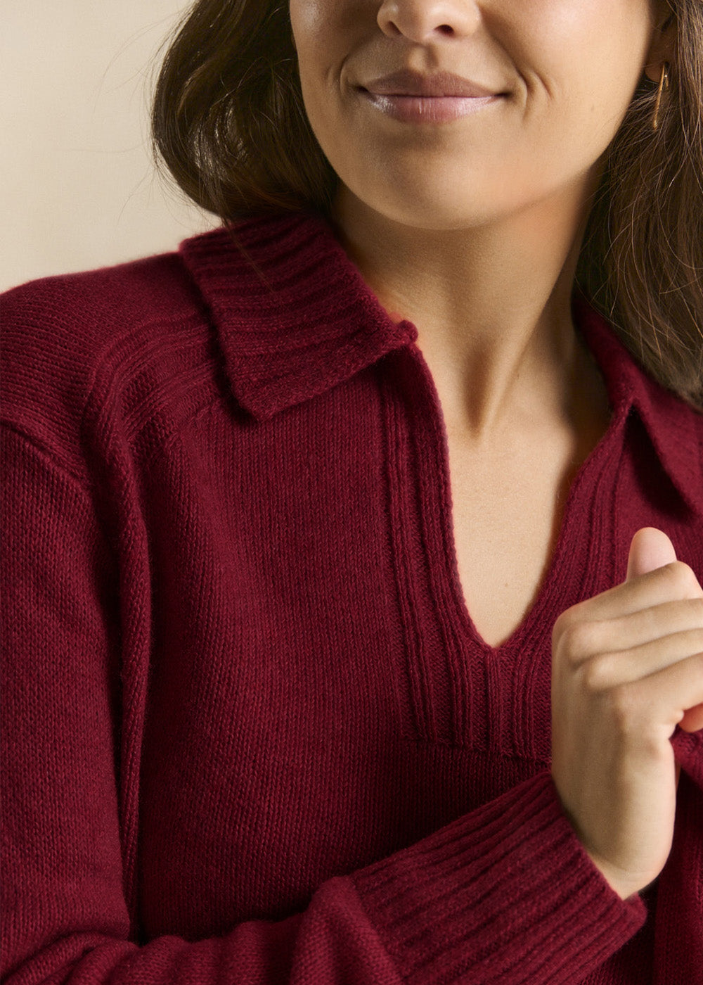 Ecru knitted polo-neck jumper - Sud Express - 2 - Sud Express