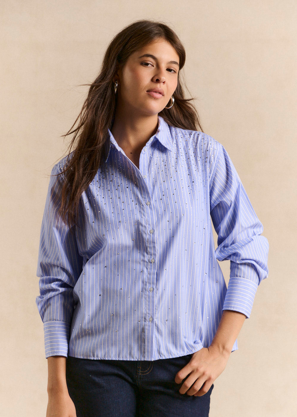 Striped shirt adorned with rhinestones - Sud Express - 5 - Sud Express