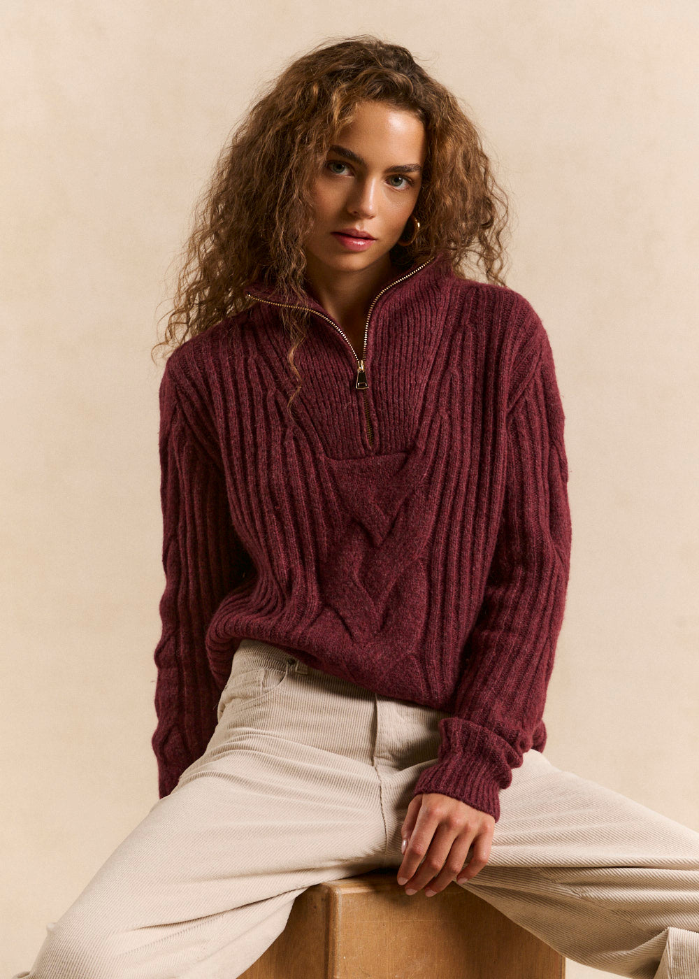 Cable-knit turtleneck zip sweater - Sud Express - 1 - Sud Express