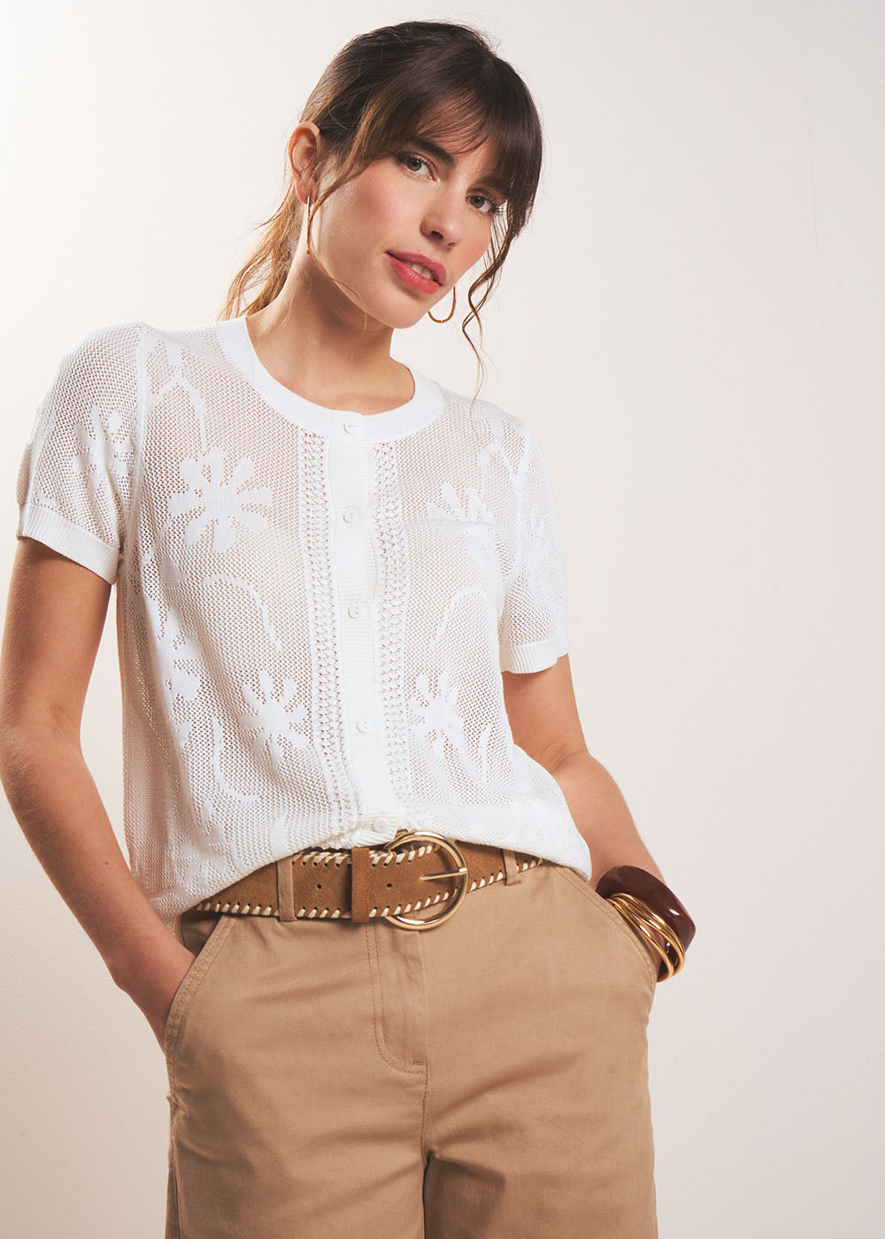 Short floral cardigan with short sleeves - Sud Express - 1 - Sud Express