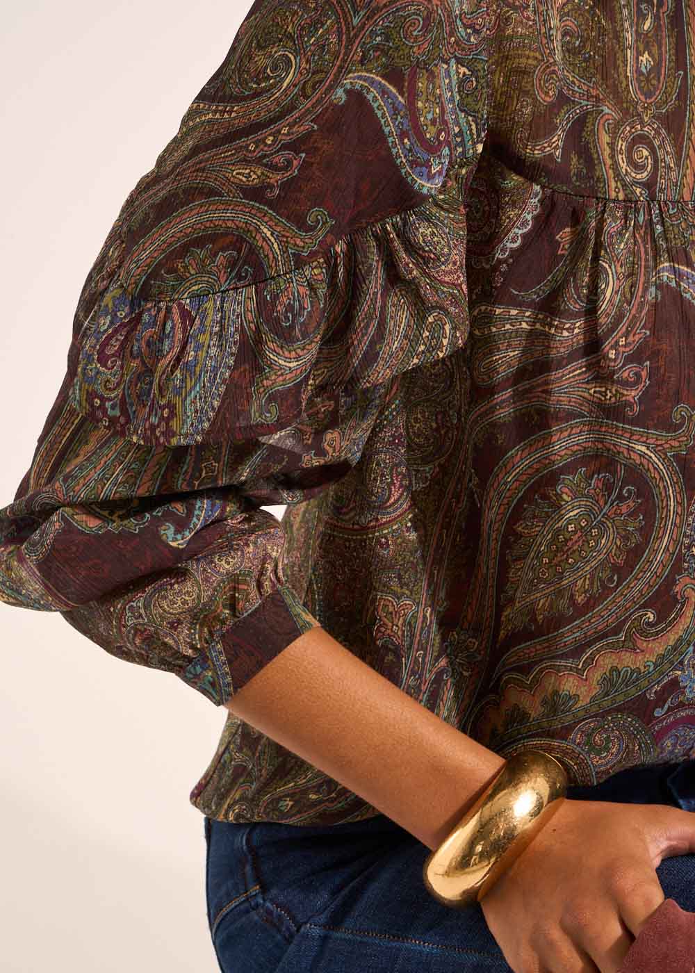 Loose printed blouse with long puffed sleeves - Sud Express - 4 - Sud Express