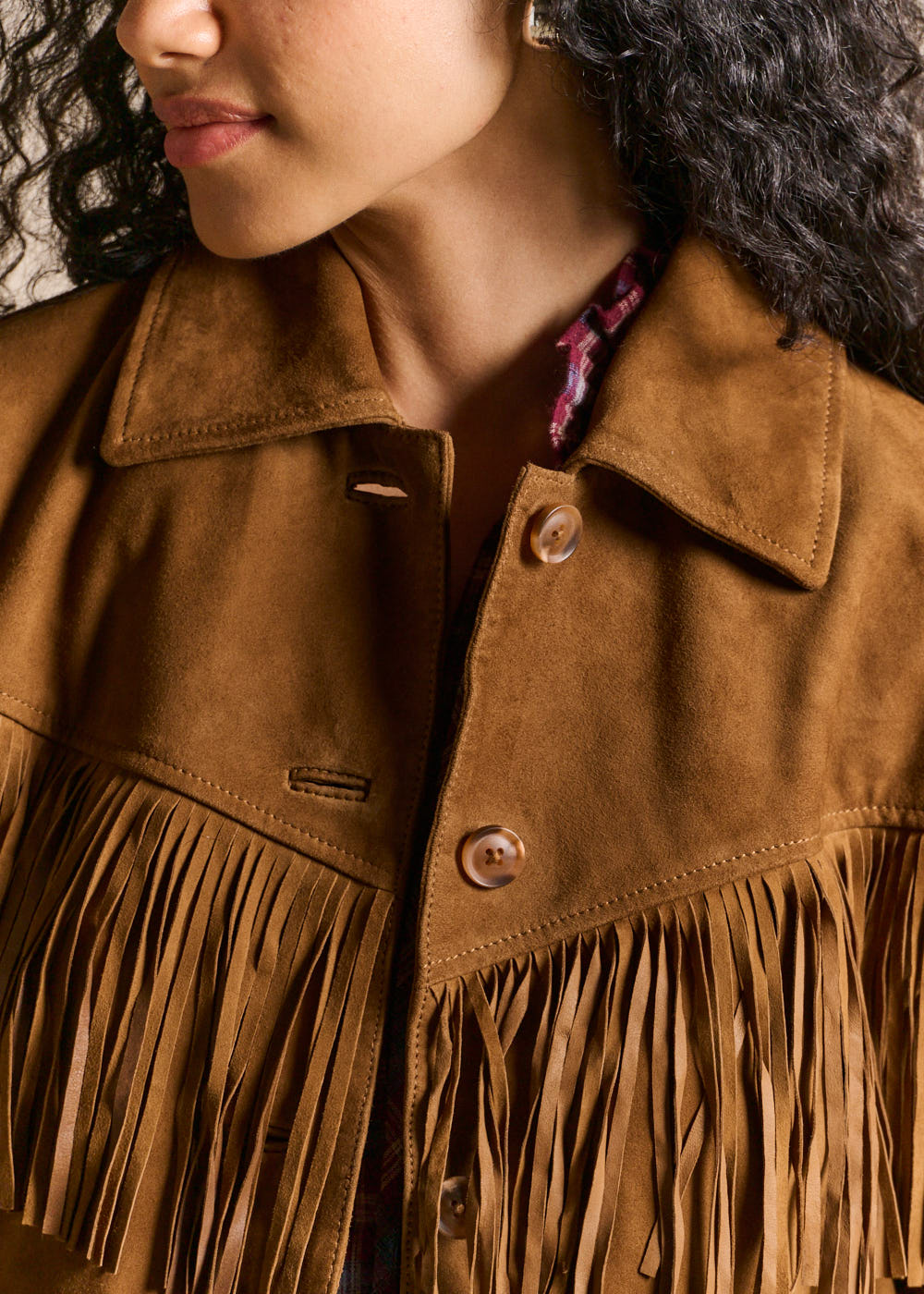 Suede jacket with fringed V-yoke - Sud Express - 2 - Sud Express
