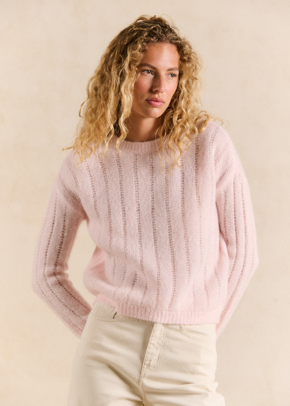 Openwork-knit round-neck jumper - Sud Express - 5 - Sud Express