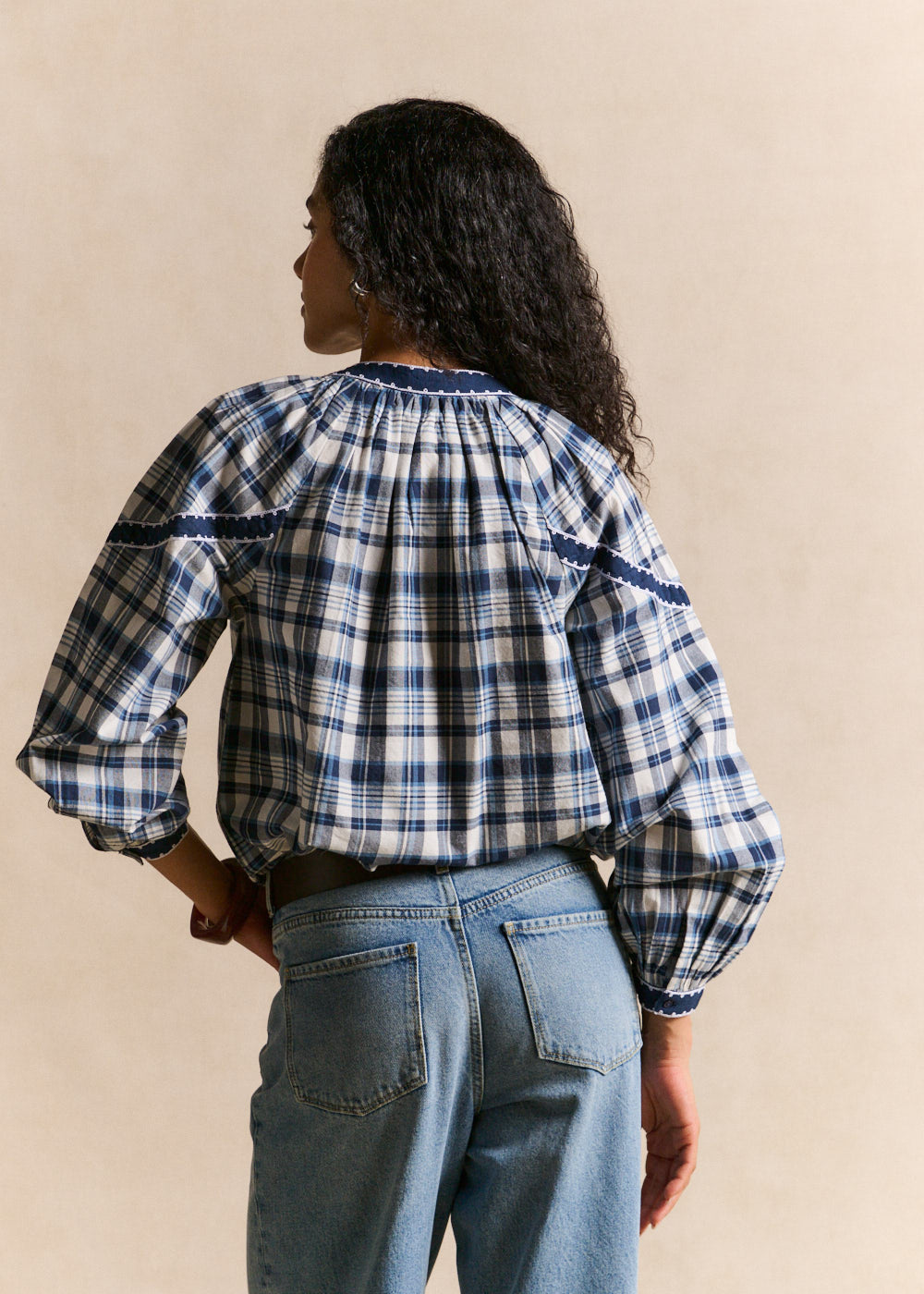 Embroidered cotton checked shirt - Sud Express - 3 - Sud Express