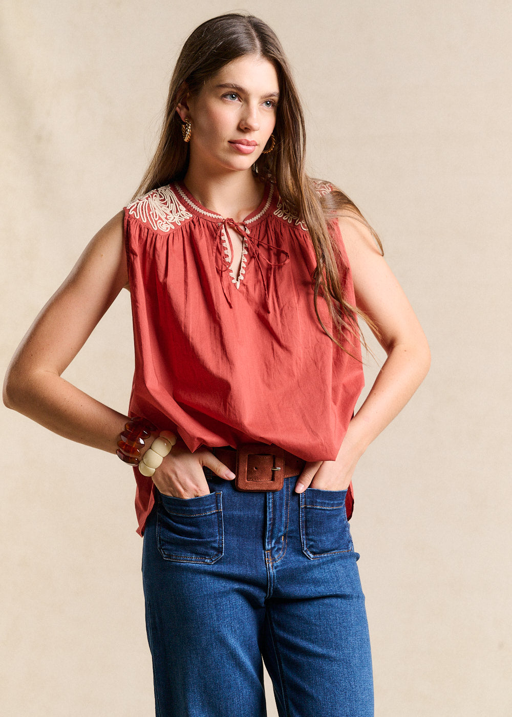TOBANA Embroidered Cotton Voile Top - 1 - Sud Express - Sud Express