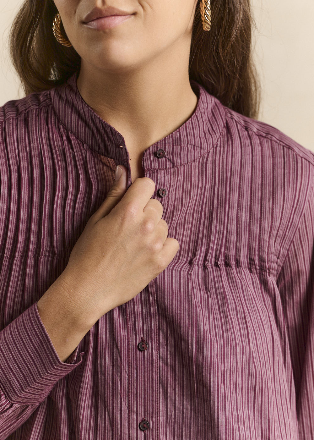 Striped print shirt with a stand-up collar - Sud Express - 2 - Sud Express