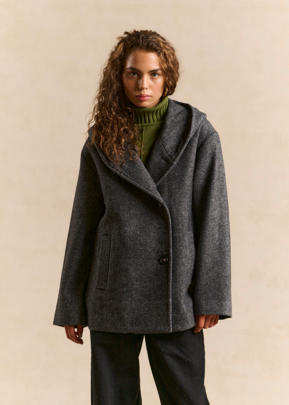 Hooded herringbone wool-blend coat - Sud Express - 1 - Sud Express