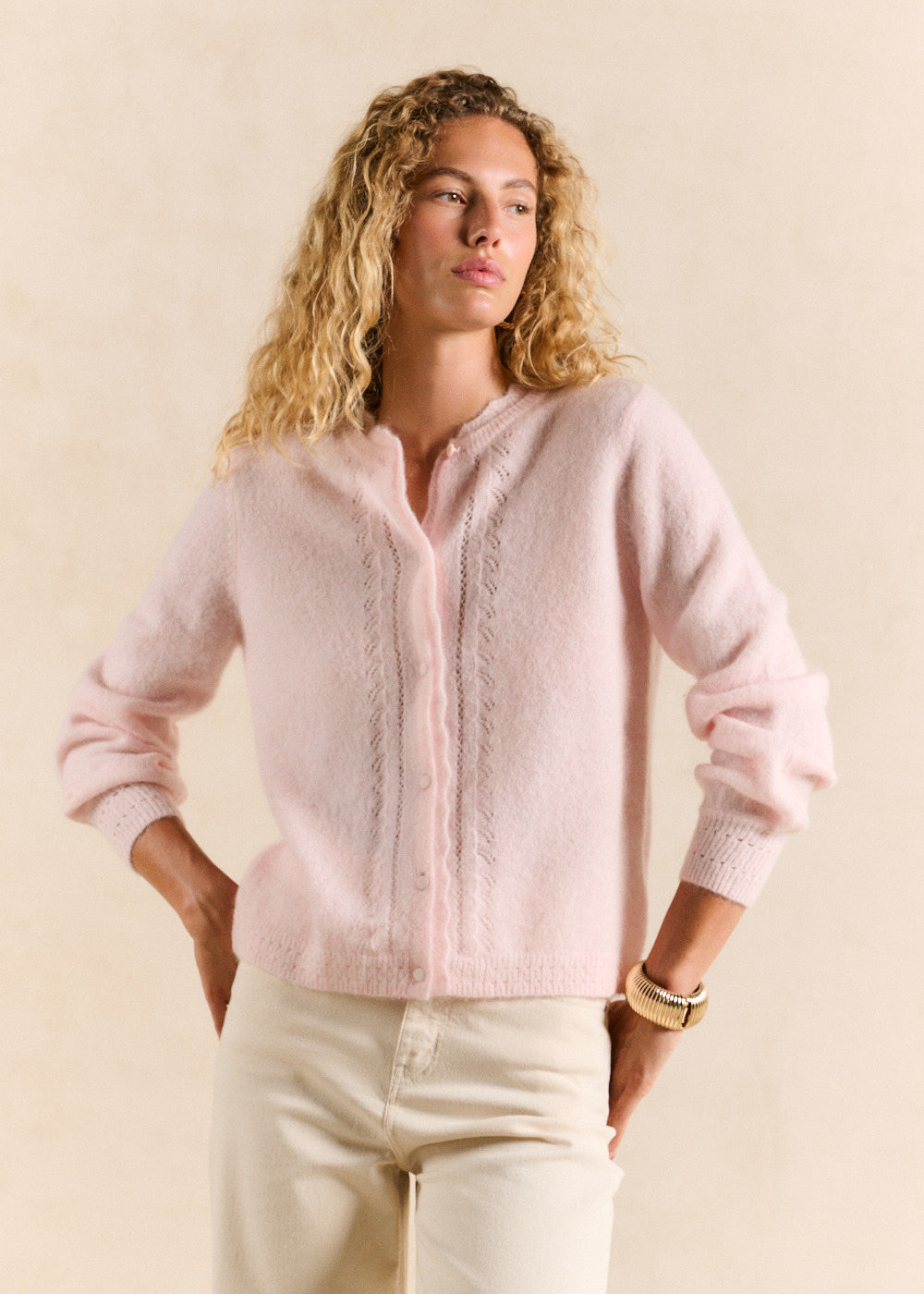Mohair cardigan with openwork knit - Sud Express - 1 - Sud Express