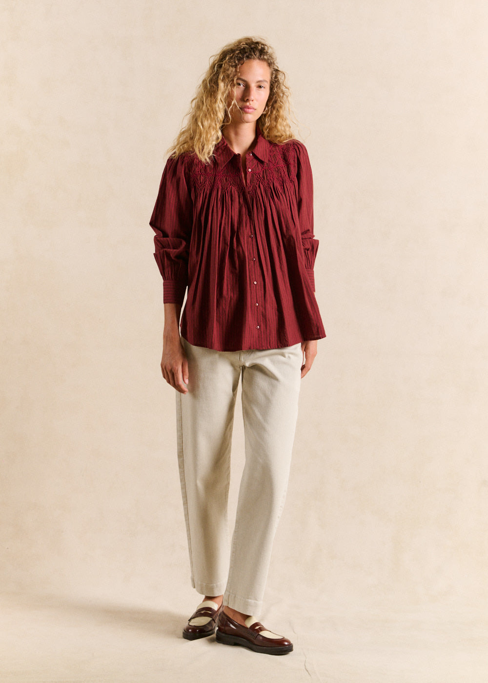 Striped shirt with smocking - Sud Express - 5 - Sud Express